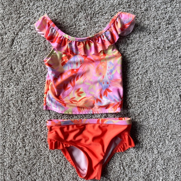 Wonder Nation Toddler Girl Ruffle Tankini Swimsuit Tropical 2 piece– Size 5T - Picture 8 of 12